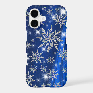 Sparkly Silver Snowflakes on Blue iPhone 17 Case