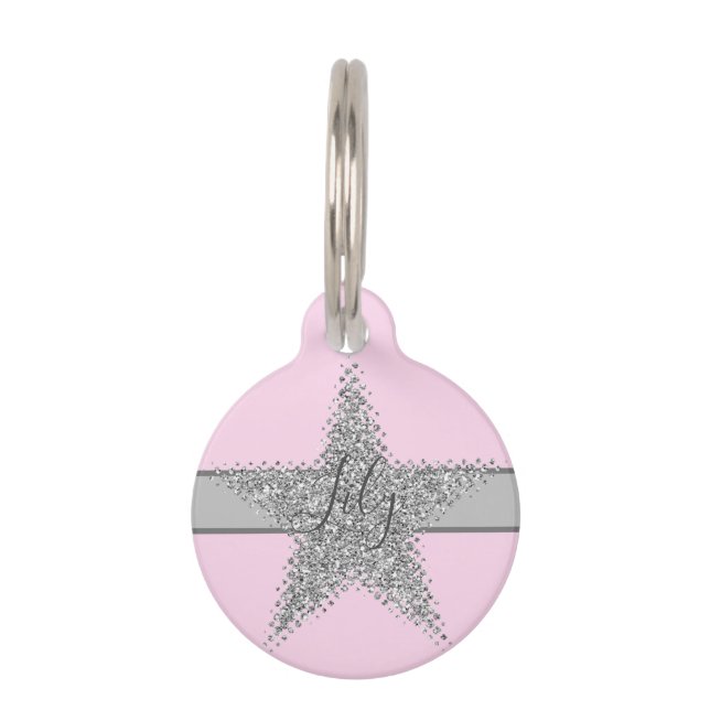 Sparkly Silver Star Pet ID Tag (Front)