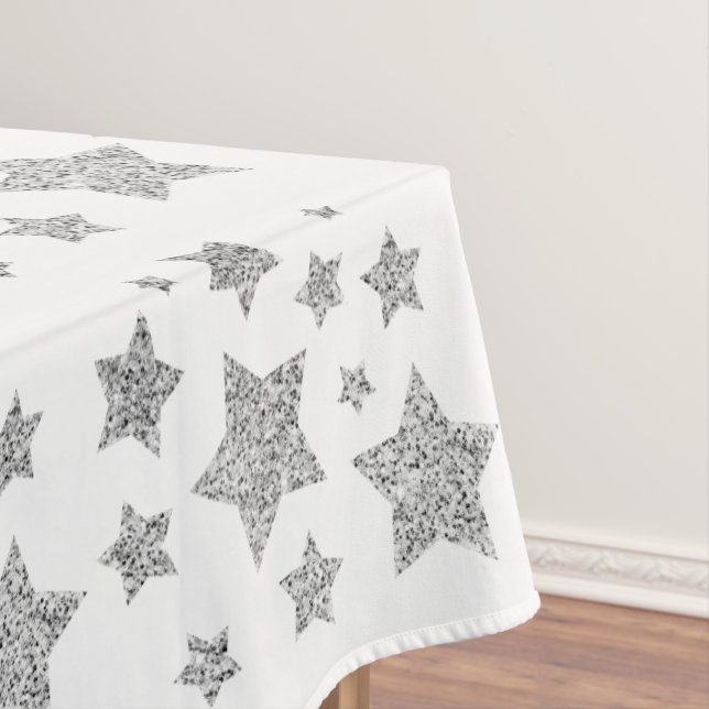 Sparkly Silver Stars Christmas holidays pattern Tablecloth (In Situ)