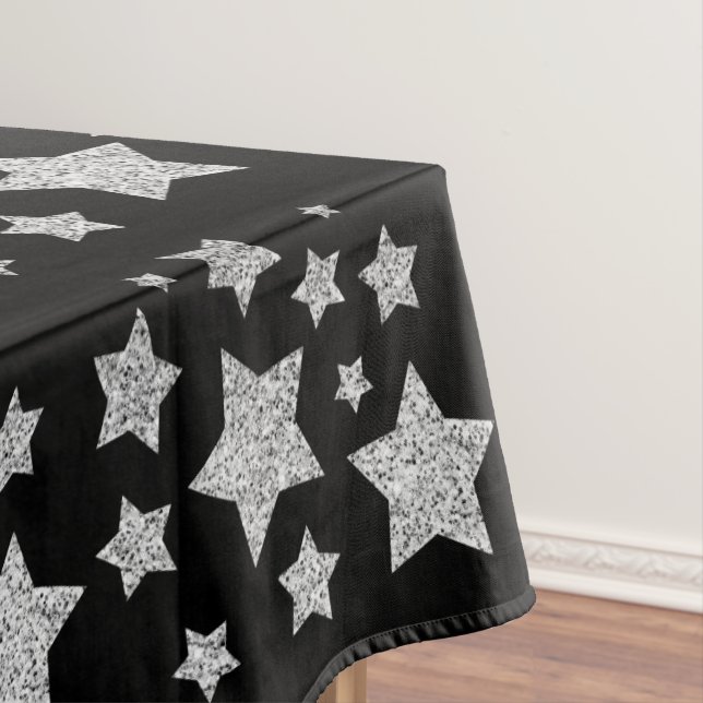 Sparkly Silver Stars Christmas holidays pattern Tablecloth (In Situ)