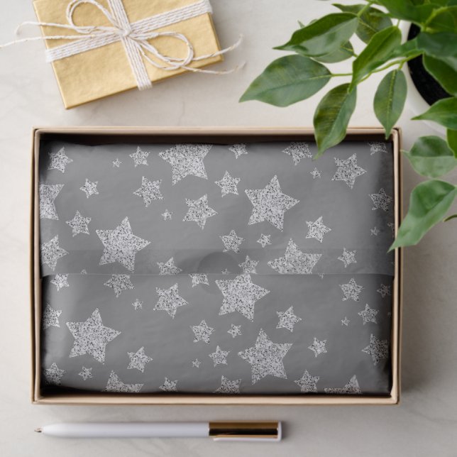 Sparkly Silver Stars Christmas holidays pattern Tissue Paper (Gift)