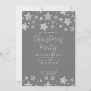 Sparkly Silver Stars Christmas party gray Invitation
