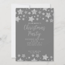 Sparkly Silver Stars Christmas party gray Invitation