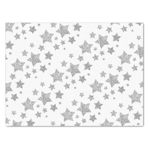 Sparkly Silver Stars Christmas pattern on white Tissue Paper