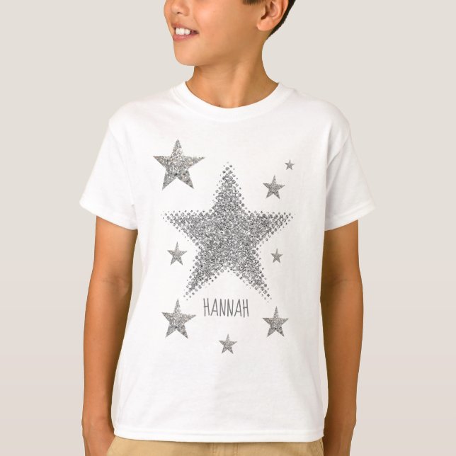 Sparkly Silver Stars Personnalised T-Shirt (Front)