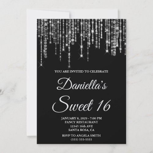 Sparkly Silver String Lights Black Sweet 16