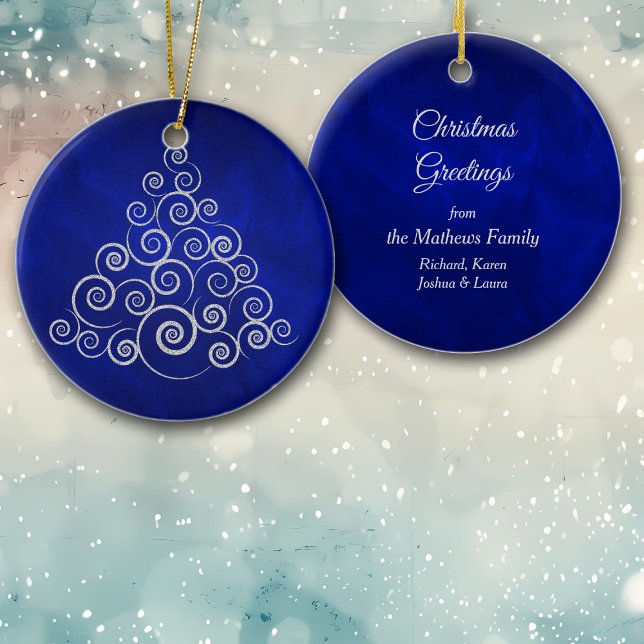 Sparkly Silver Swirl Holiday Tree Ceramic Ornament (Creator Uploaded)