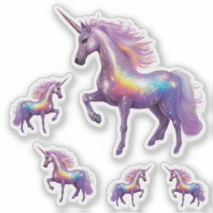 Sparkly Silver Unicorn Rainbow Glitter Set of Five Sticker
