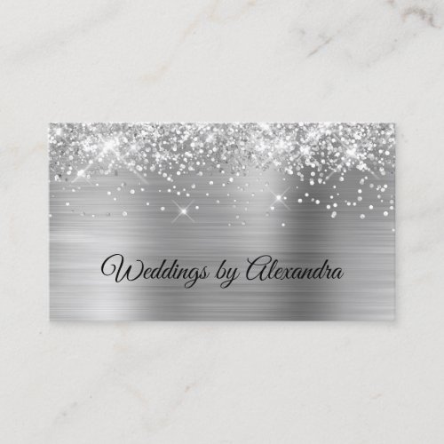 Sparkly Silvery Glitter Silver Satin Ombre Foil Business Card