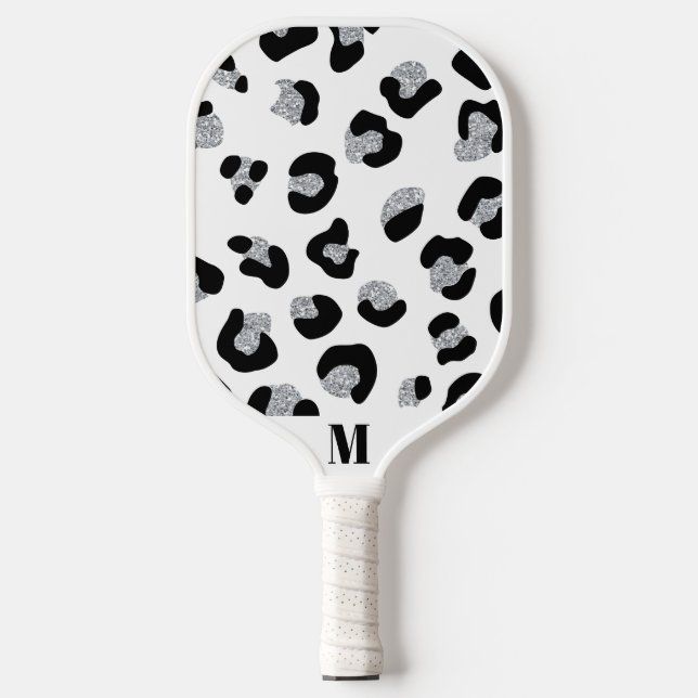 Sparkly Snow Leopard Animal Skin Pattern Pickleball Paddle (Front)