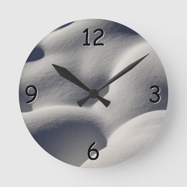 Sparkly Snow Mounds Abstract Nature Round Clock (Front)