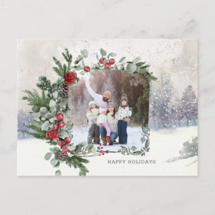 Sparkly Snow Scene Winter Floral Photo Postcard