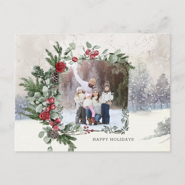 Sparkly Snow Scene Winter Floral Photo  Postcard (Front)
