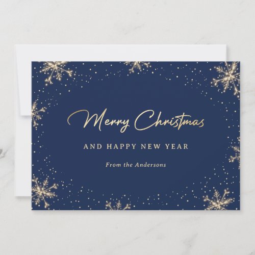 Sparkly Snowflake Blue and Gold Holiday Card