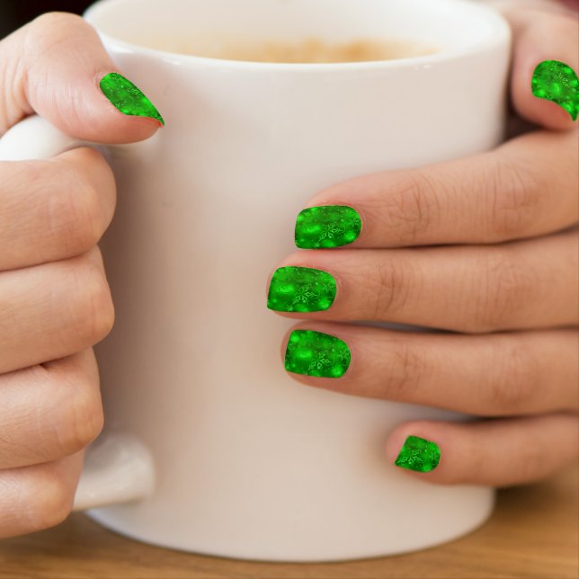 Sparkly Snowflakes, Green: Christmas Nail Wraps (Insitu - Mug)