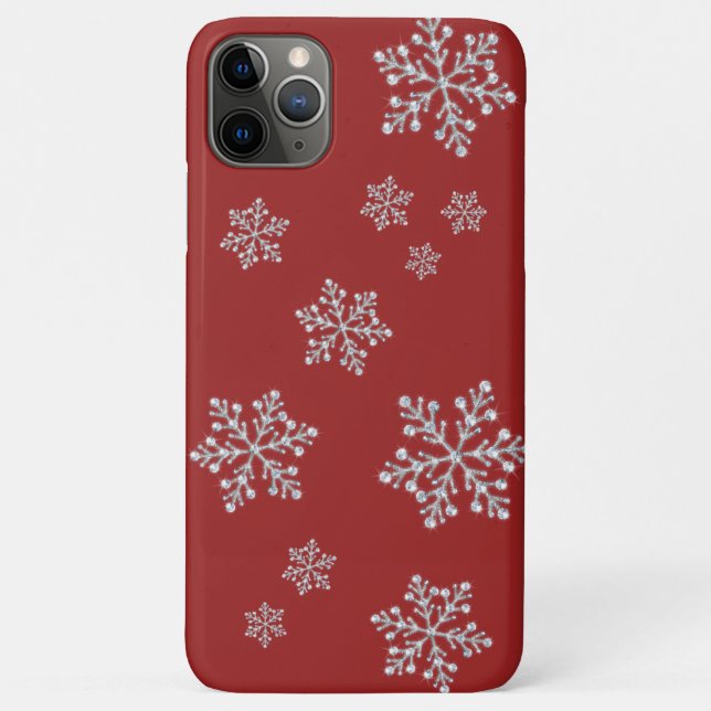 Sparkly Snowflakes on Cranberry Red iPhone Case (Back)