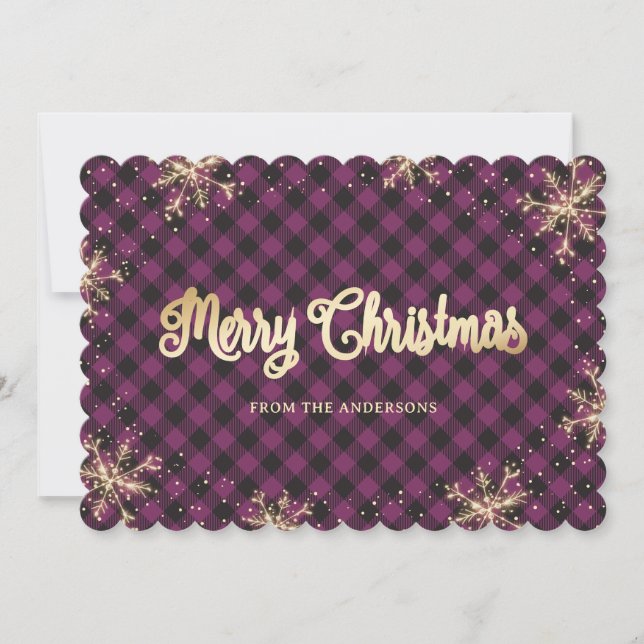 Sparkly Snowflakes Purple Gold Christmas Cards (Front)
