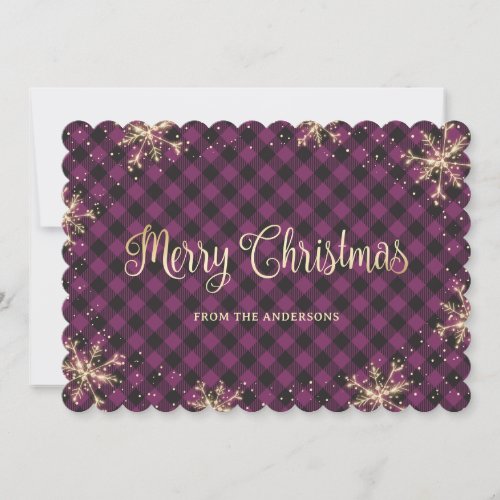 Sparkly Snowflakes Purple Gold Christmas Cards