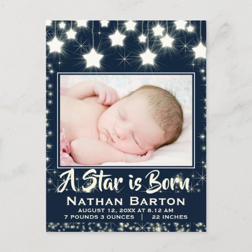 Sparkly Stars Baby Photo Frame Birth Announcement Postcard