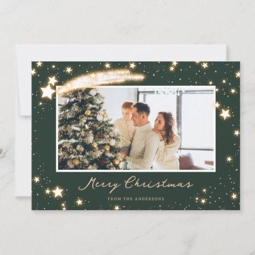 Sparkly Stars Green Photo Christmas Cards