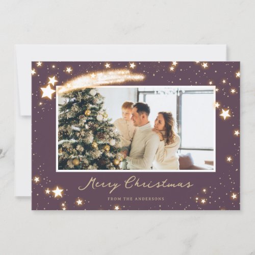 Sparkly Stars Purple Photo Christmas Cards