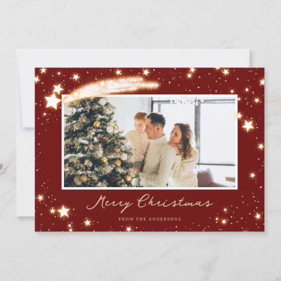 Sparkly Stars Red Photo Christmas Cards