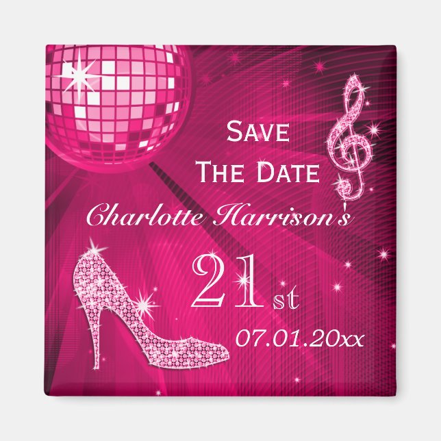Sparkly Stiletto Heel 21st Birthday Save The Date Magnet (Front)