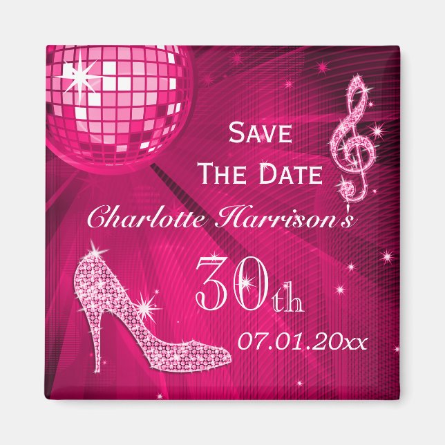 Sparkly Stiletto Heel 30th Birthday Save The Date Magnet (Front)