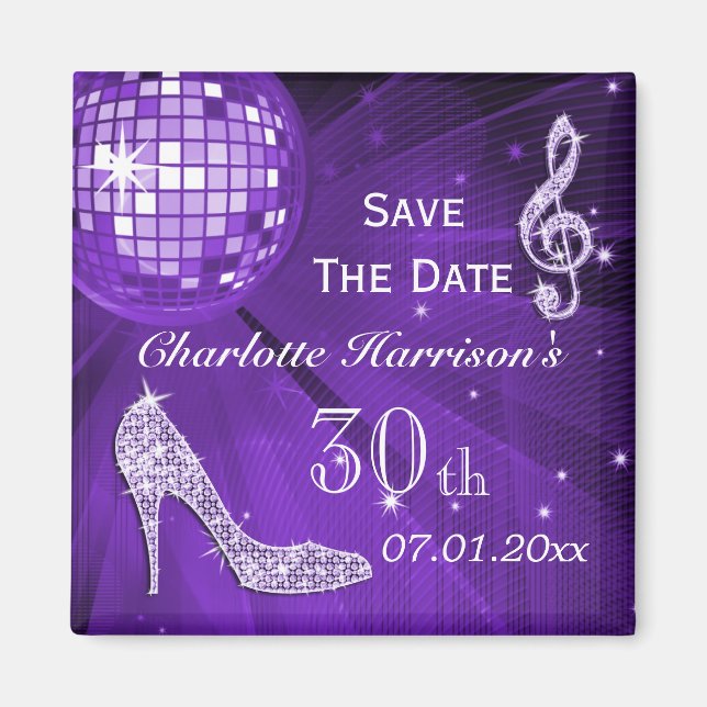 Sparkly Stiletto Heel 30th Birthday Save The Date Magnet (Front)