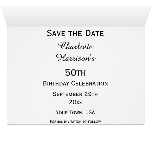 Sparkly Stiletto Heel 50th Birthday Save The Date (Inside Horizontal (Bottom))