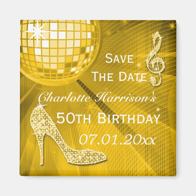 Sparkly Stiletto Heel 50th Birthday Save The Date Magnet (Front)