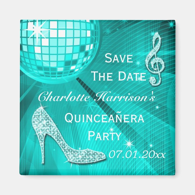 Sparkly Stiletto Heel Quinceañera Save The Date Magnet (Front)