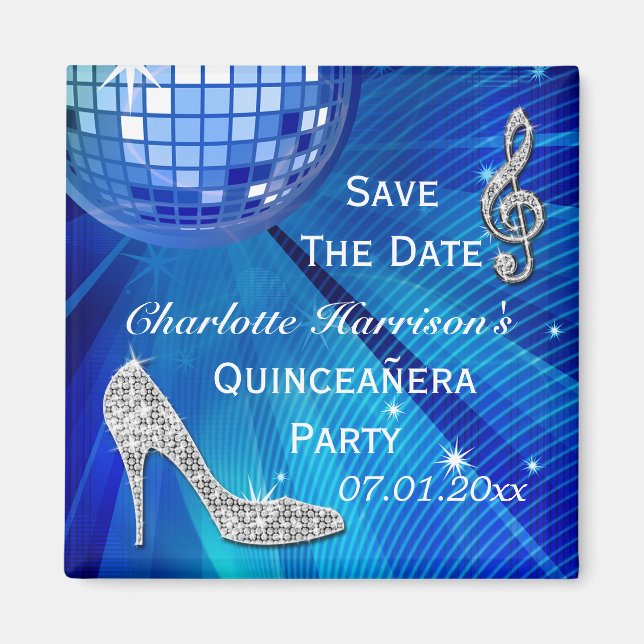 Sparkly Stiletto Heel Quinceañera Save The Date Magnet (Front)