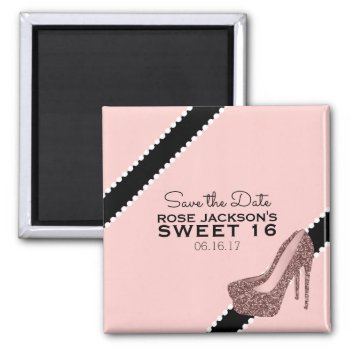 Sparkly Stiletto Heel Sweet 16 Save The Date Pink Magnet by angela65 at Zazzle