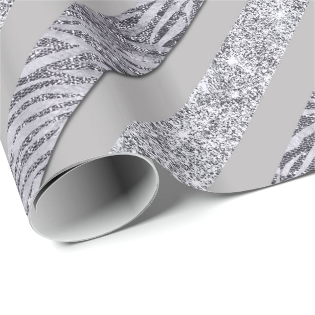 Sparkly Stripes - Silver & Silver (a) Wrapping Paper (Roll Corner)