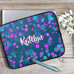 Sparkly teal blue purple confetti dots custom name laptop sleeve<br><div class="desc">Sparkly turquoise blue, purple, pink, and green confetti dots on a dark teal background adorn this chic, modern custom name neoprene laptop sleeve. Makes a fun and stylish statement every time you use it. This laptop sleeve comes in three sizes: 15", 13", and 10”. A great gift for a friend,...</div>