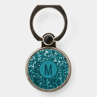 Sparkly Teal Blue  Sequin Glitter Monogrammed Phone Ring Stand