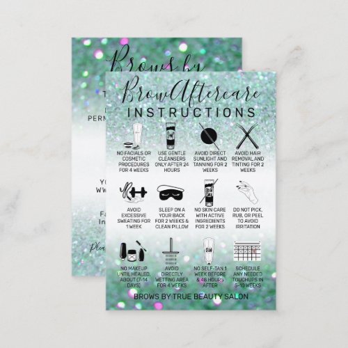Sparkly Teal Green Glitter Brows Aftercare Icon Business Card
