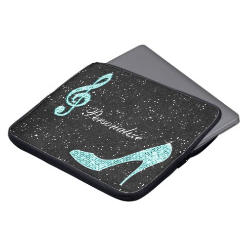 Sparkly Teal Music Note  Stiletto Heel Laptop Sleeve