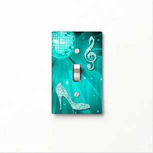 Sparkly Teal Music Note & Stiletto Heel Light Switch Cover