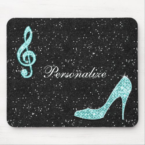 Sparkly Teal Music Note  Stiletto Heel Mouse Pad
