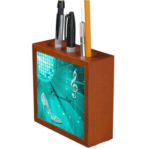 Sparkly Teal Music Note  Stiletto Heel PencilPen Holder