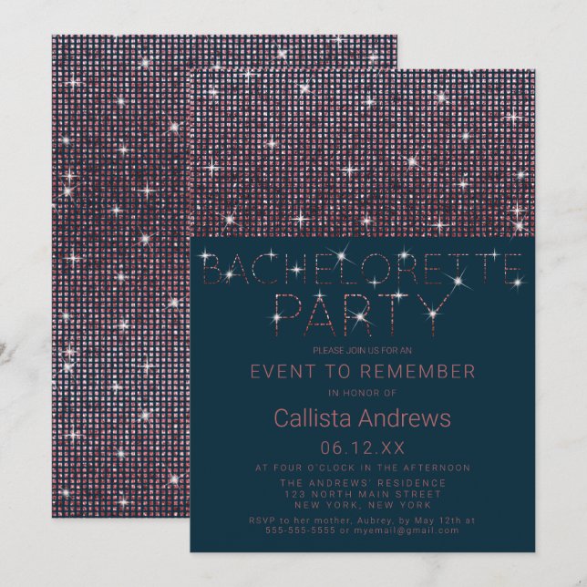 Sparkly Teal Pink Glitter Sequins Bachelorette Invitation (Front/Back)