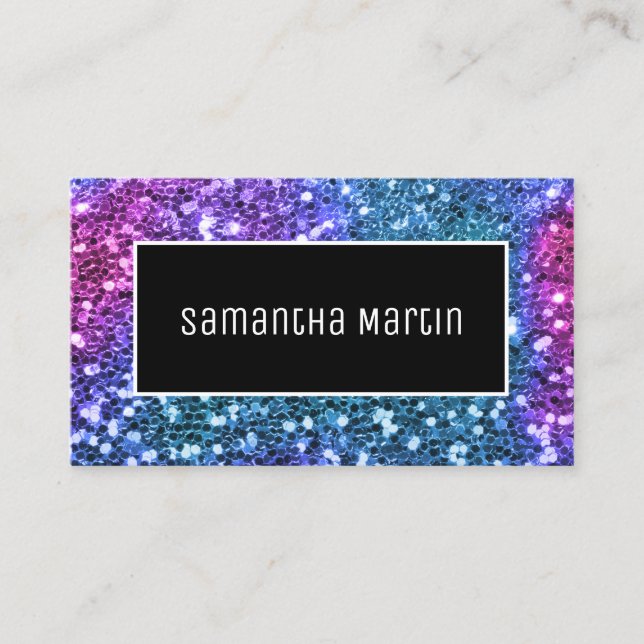 Sparkly Teal Pink Sequin Glitter Personalized Business Card (Front)
