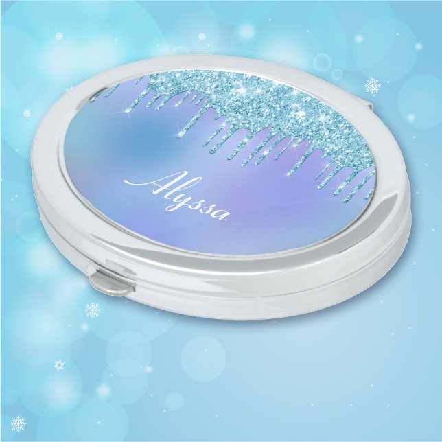 Sparkly Turquoise Paint Drips Compact Mirror (Creator Uploaded)