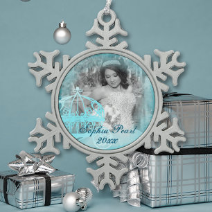 Sparkly Turquoise Princess Photo Ornament