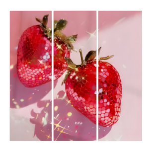 Sparkly Twin Disco Strawberries Pink Aesthetic Triptych