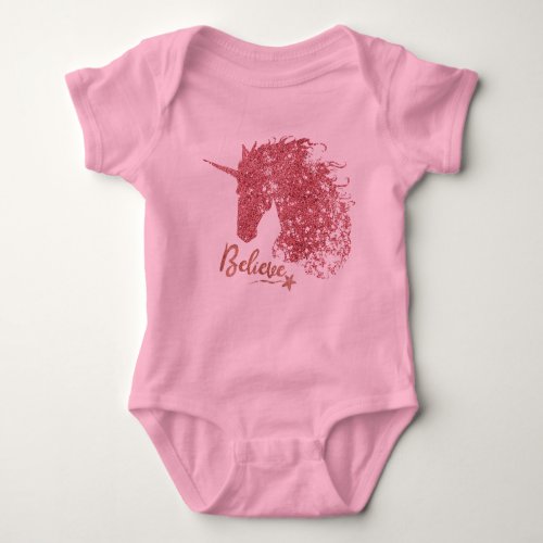 Sparkly Unicorn_Believe Rose Gold Baby Bodysuit