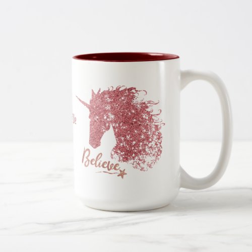 Sparkly Unicorn_Believe Rose Gold Two_Tone Coffee Mug