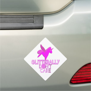 Sparkly unicorn glitter pegasus don't care car magnet